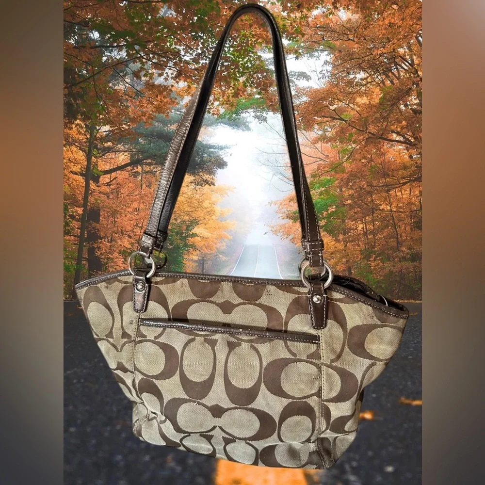 COACH Leah Signature Tote Bag - Khaki/Brown No. D1077-F14659